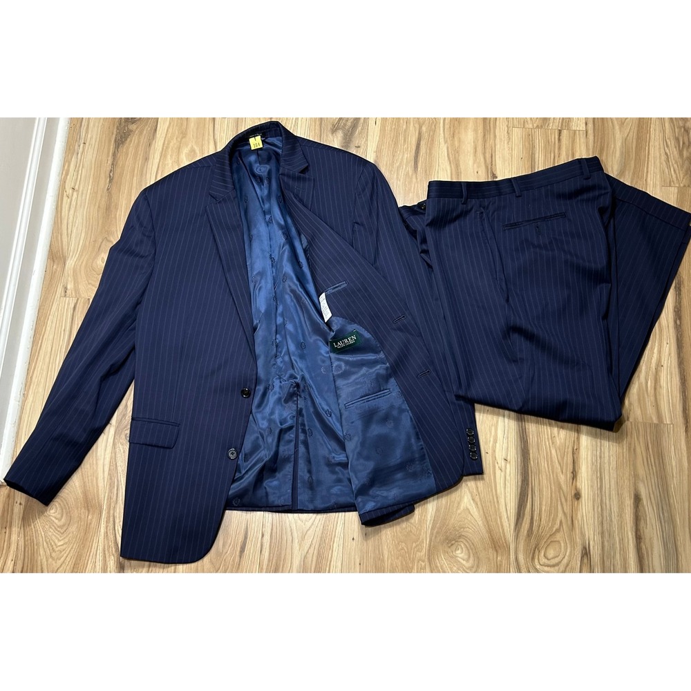 Lauren Ralph Lauren Suit Mens 46L Navy Pinstripe Wool Blend Business Suit Dapper